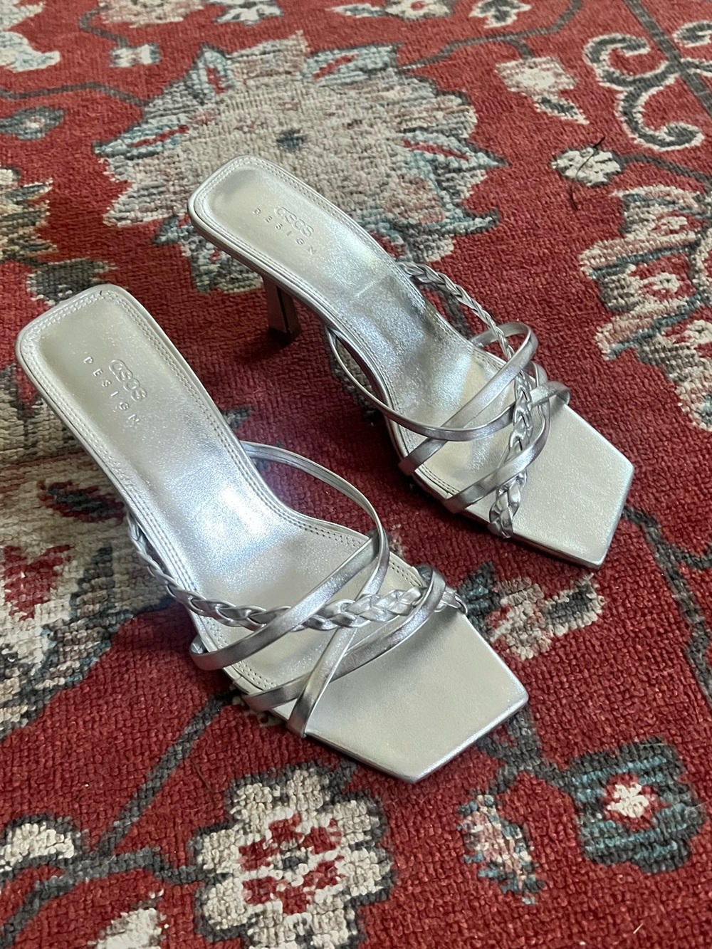 ASOS Silver Strappy Square-Toe Heeled Sandals - Women